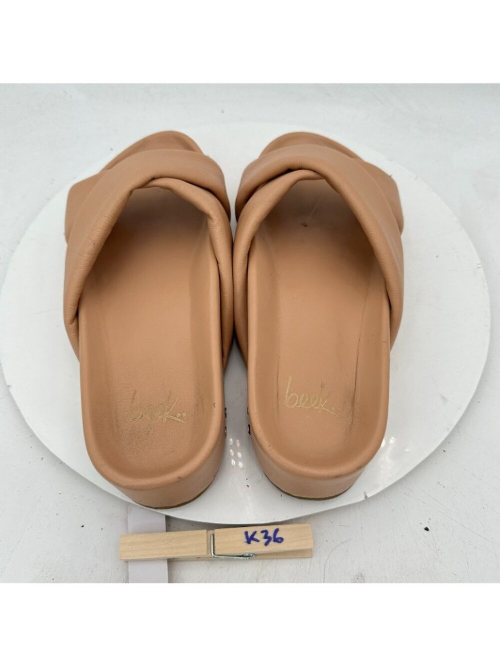 Beek Rhea Women Size 9 Cream Brown Beach Slides Slip On Platform Sandal - Picture 10 of 11